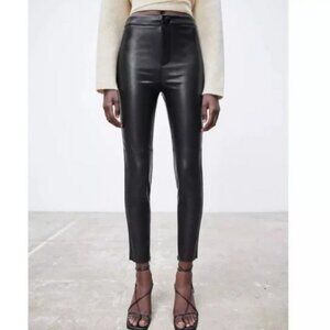 Zara Black Faux Leather Pants Women sz S